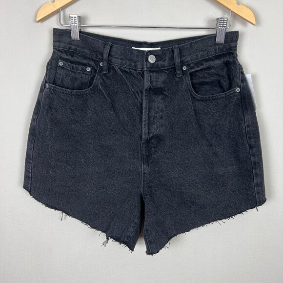NEW PacSun Dad Jean Shorts Womens 28 Black High Rise Cut Off Button Fly Denim - Picture 1 of 13